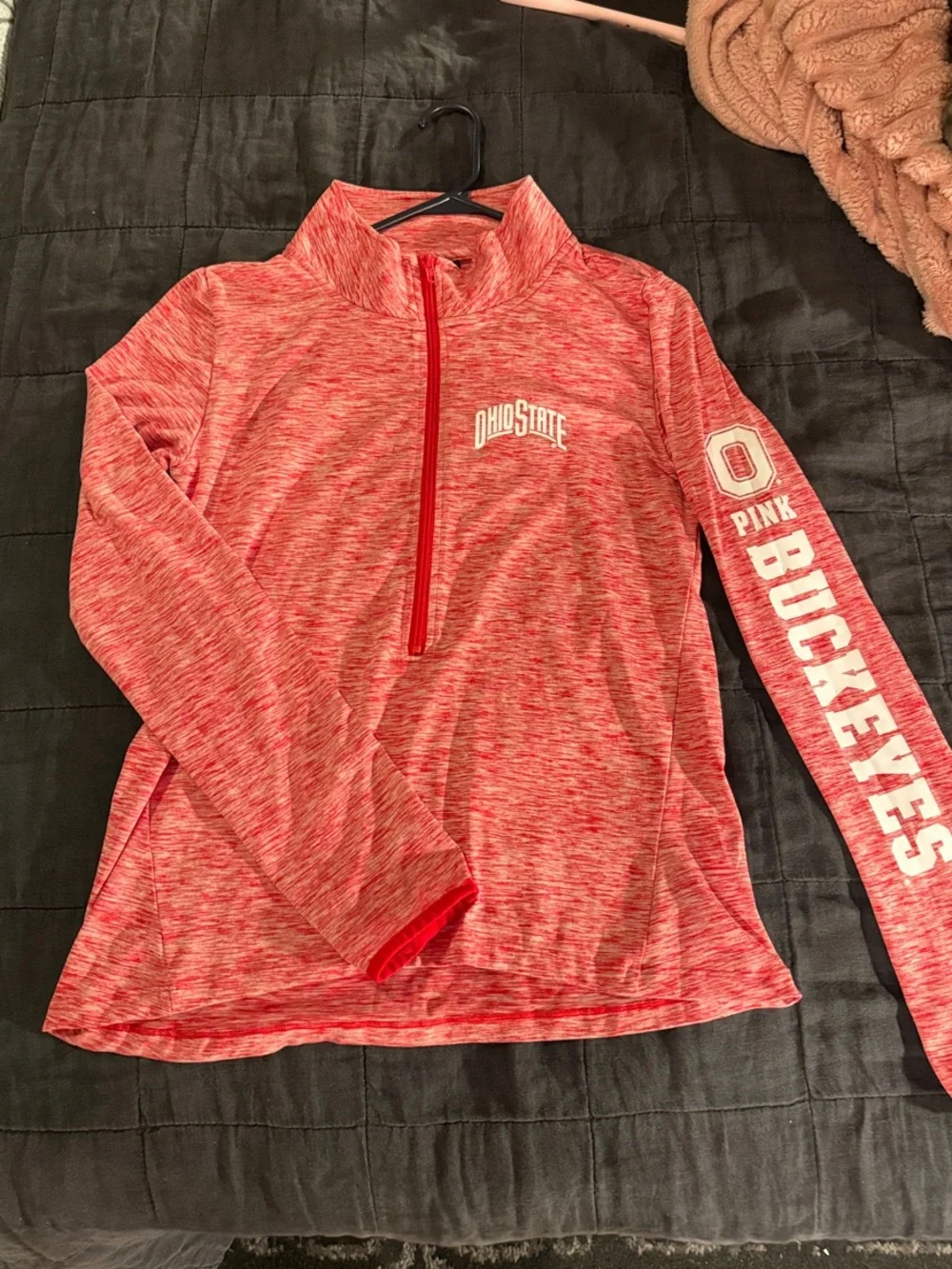 PINK Victoria's Secret Ohio State Pink Heathered Quarter-Zip Pullover